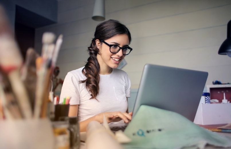 woman using computer