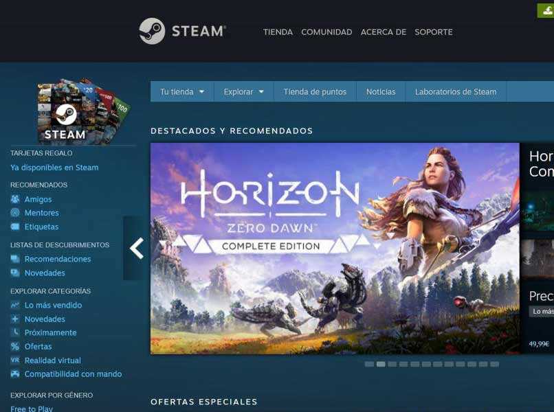 Steam website home screen