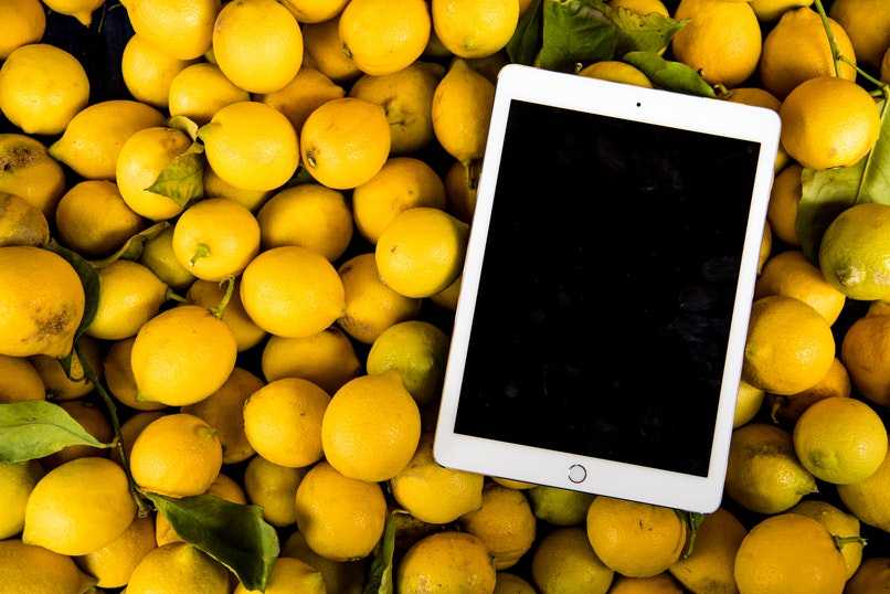 ipad device on fruit