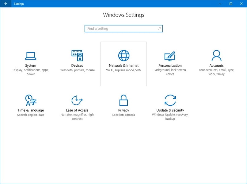 Network and Internet settings in Windows 10