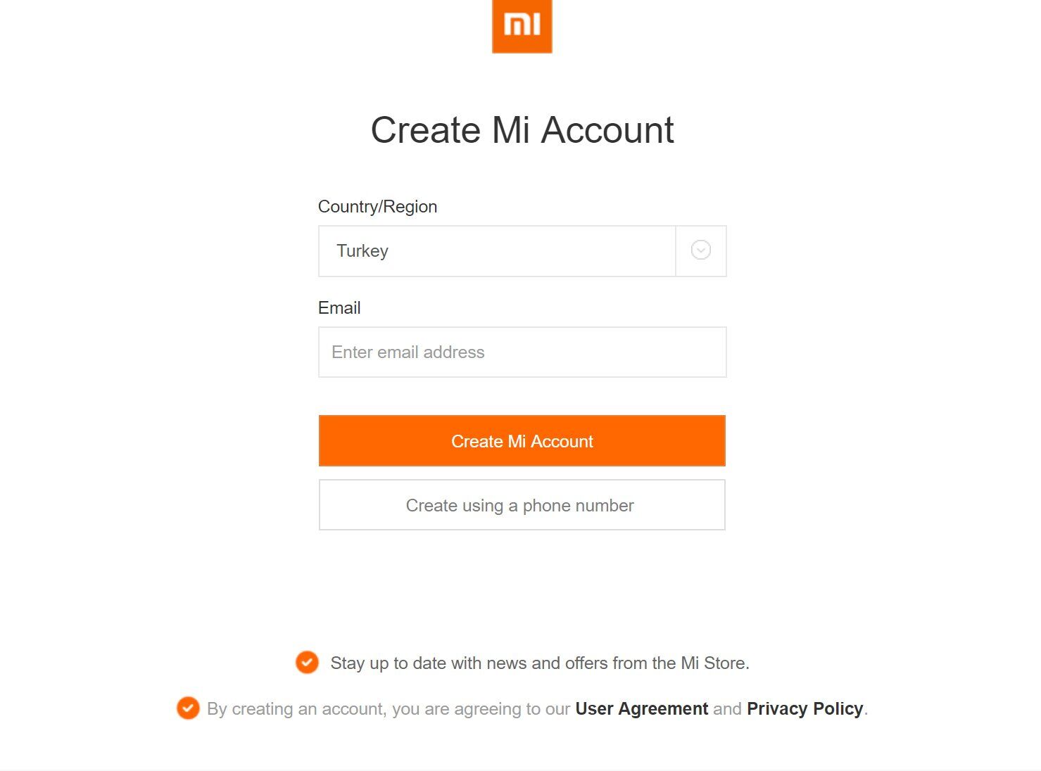 Create an account in Xiaomi Mi from your computer